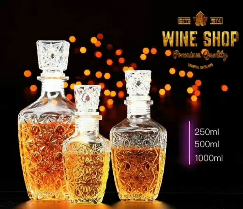 250ml 500ml Whiskey Glass Bottle Wine Container With Glass Lid Square Shape